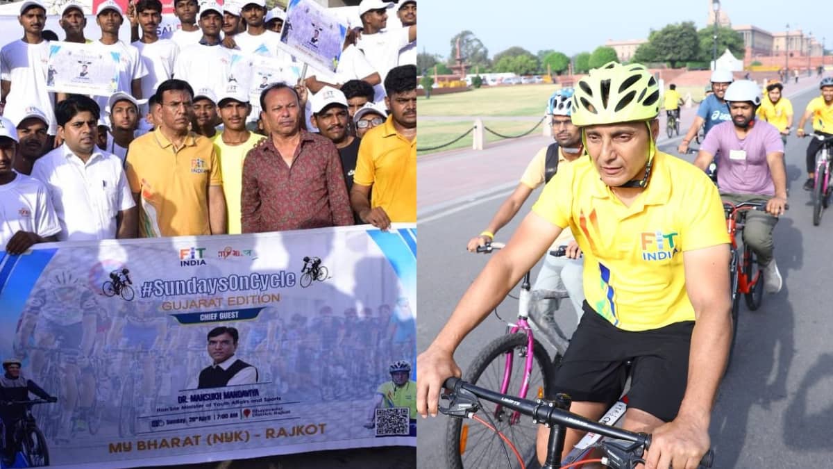 Mansukh Mandaviya leads nationwide ‘FIT India Sundays on Cycle’ movement in Rajkot, Rahul Bose joins in Delhi