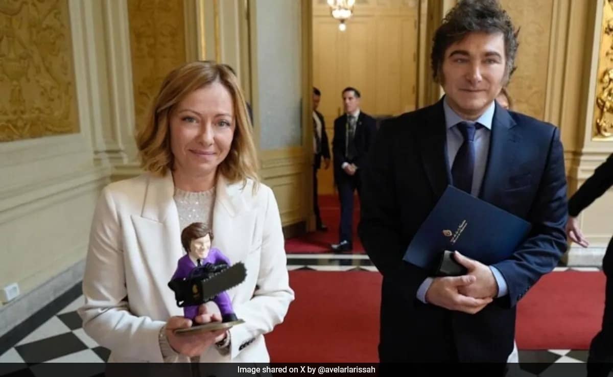 Argentina President's Gift To Italy PM Georgia Meloni: A Chainsaw-Wielding Figurine Of Himself