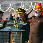 PM Modi Sports Vibrant Multi-Coloured Turban, Brown Coat On Republic Day